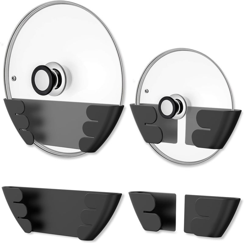 Niceyos Universal Adjustable Pot Lid Holder Organizer for Cabinet - Upgraded Patented 4 Pack Pan Lids Organizers Inside Cabinet Door Wall Mount Pots Top Rack for Kitchen Cupboard Fit 6" to 13" (Black) - Image 1